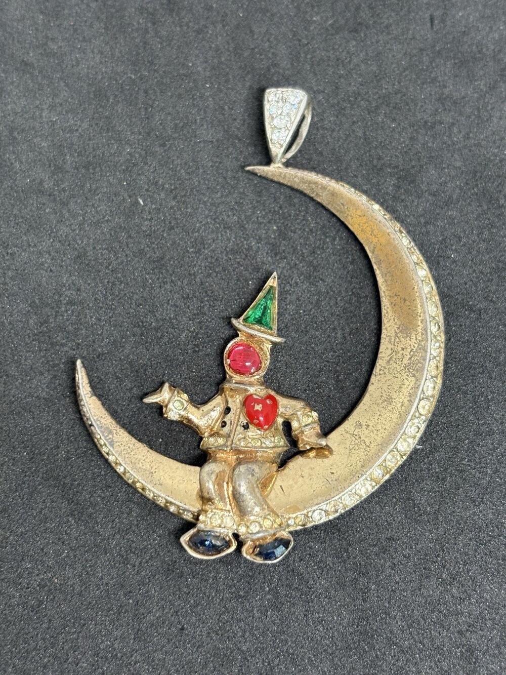 Rare Vintage Corocraft Sterling Lovesick Man in the Moon Pin Converted Pendant